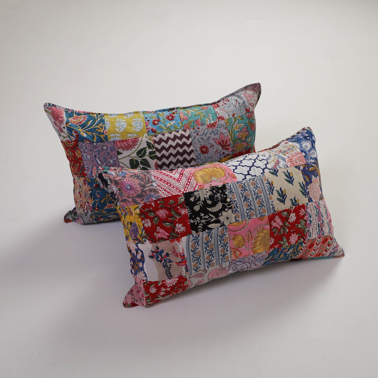 Multicolor Handcrafted Patchwork Cotton Pillow Cover (Set of 2)