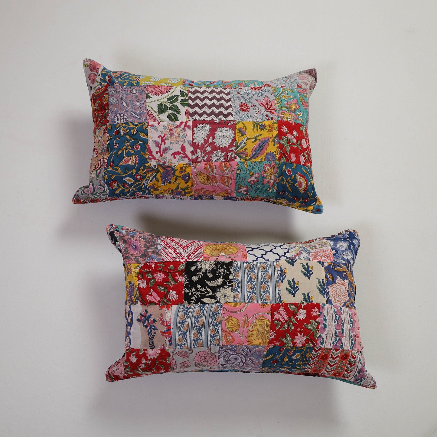 Multicolor Handcrafted Patchwork Cotton Pillow Cover (Set of 2)