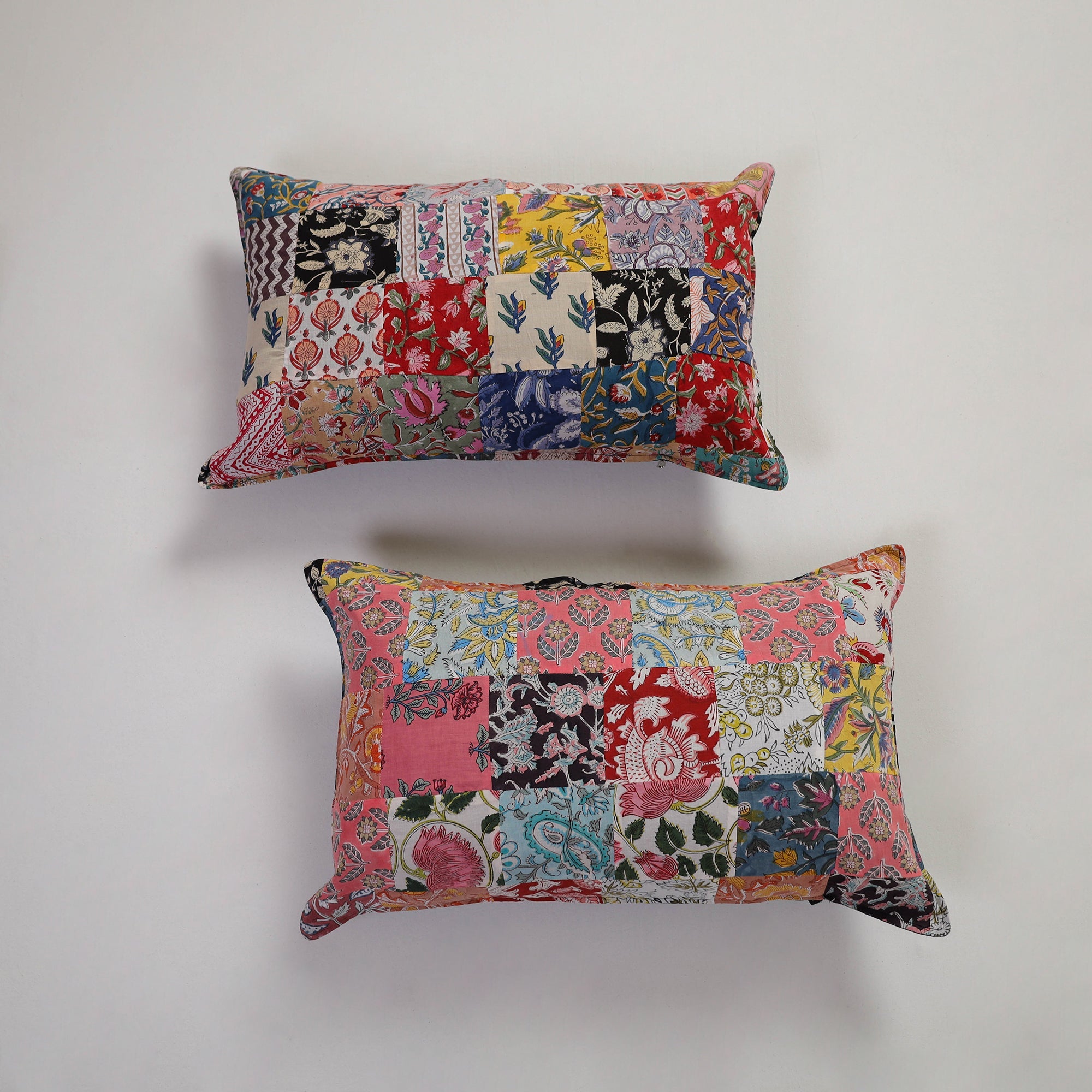 Multicolor Handcrafted Patchwork Cotton Pillow Cover (Set of 2)
