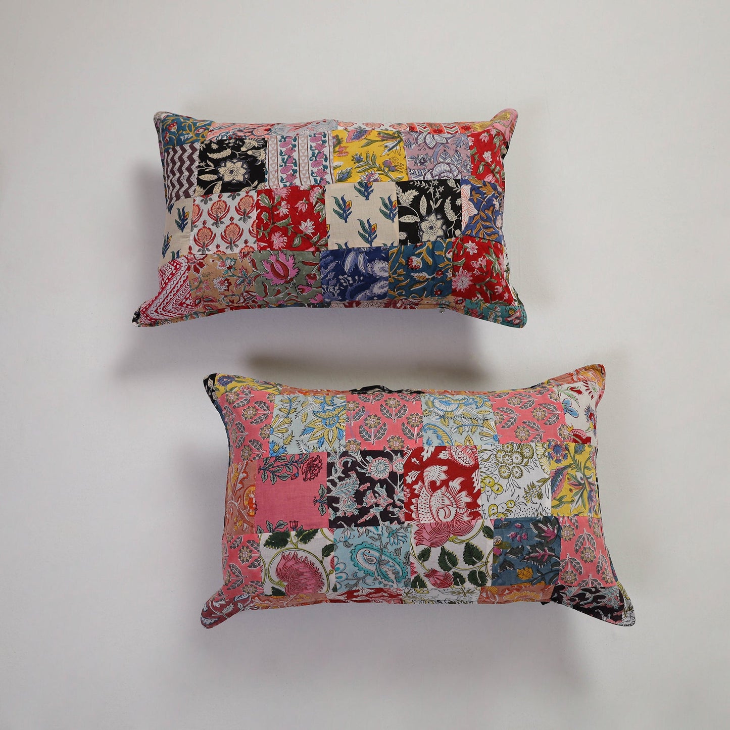 Multicolor Handcrafted Patchwork Cotton Pillow Cover (Set of 2)