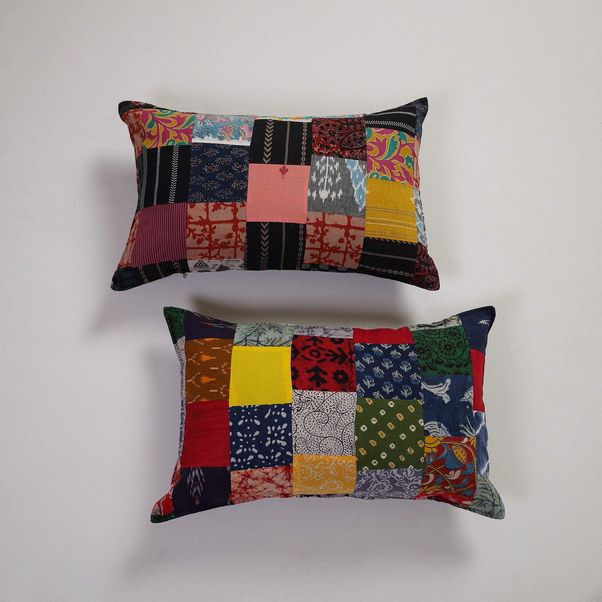 Multicolor Handcrafted Patchwork Cotton Pillow Cover (Set of 2)