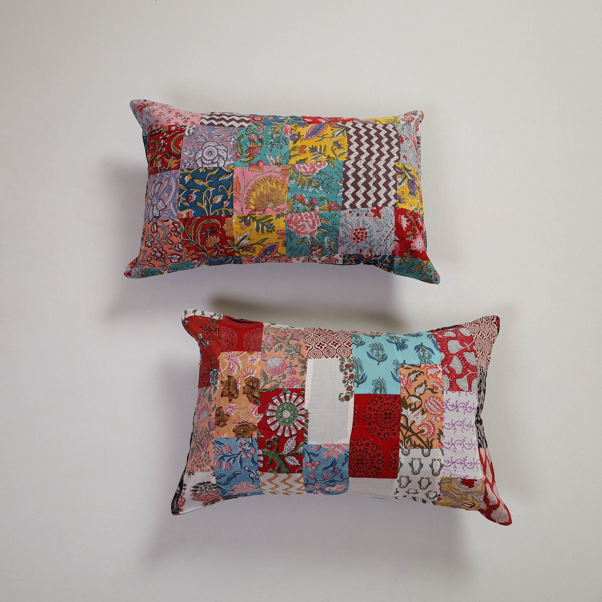 Multicolor Handcrafted Patchwork Cotton Pillow Cover (Set of 2)