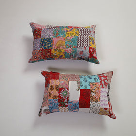 Multicolor Handcrafted Patchwork Cotton Pillow Cover (Set of 2)