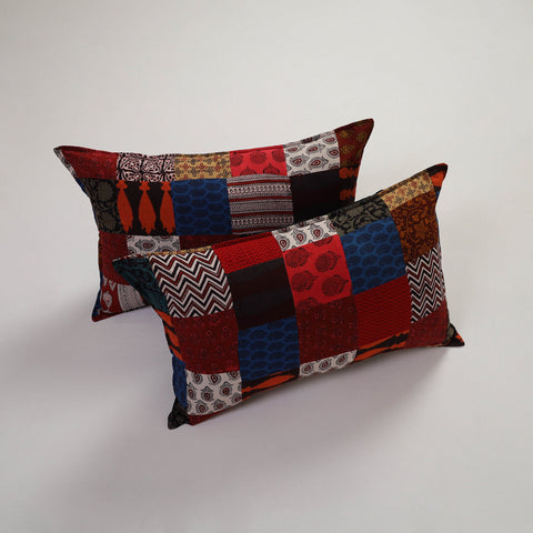 Multicolor Handcrafted Patchwork Cotton Pillow Cover (Set of 2)