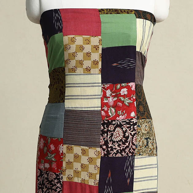 Multicolor - handcrafted patchwork cotton unstitched kurta