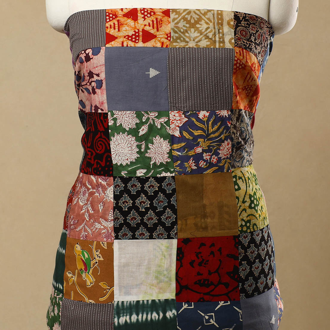 Multicolor - Handcrafted Patchwork Cotton Kurta Material (2.8m) 34