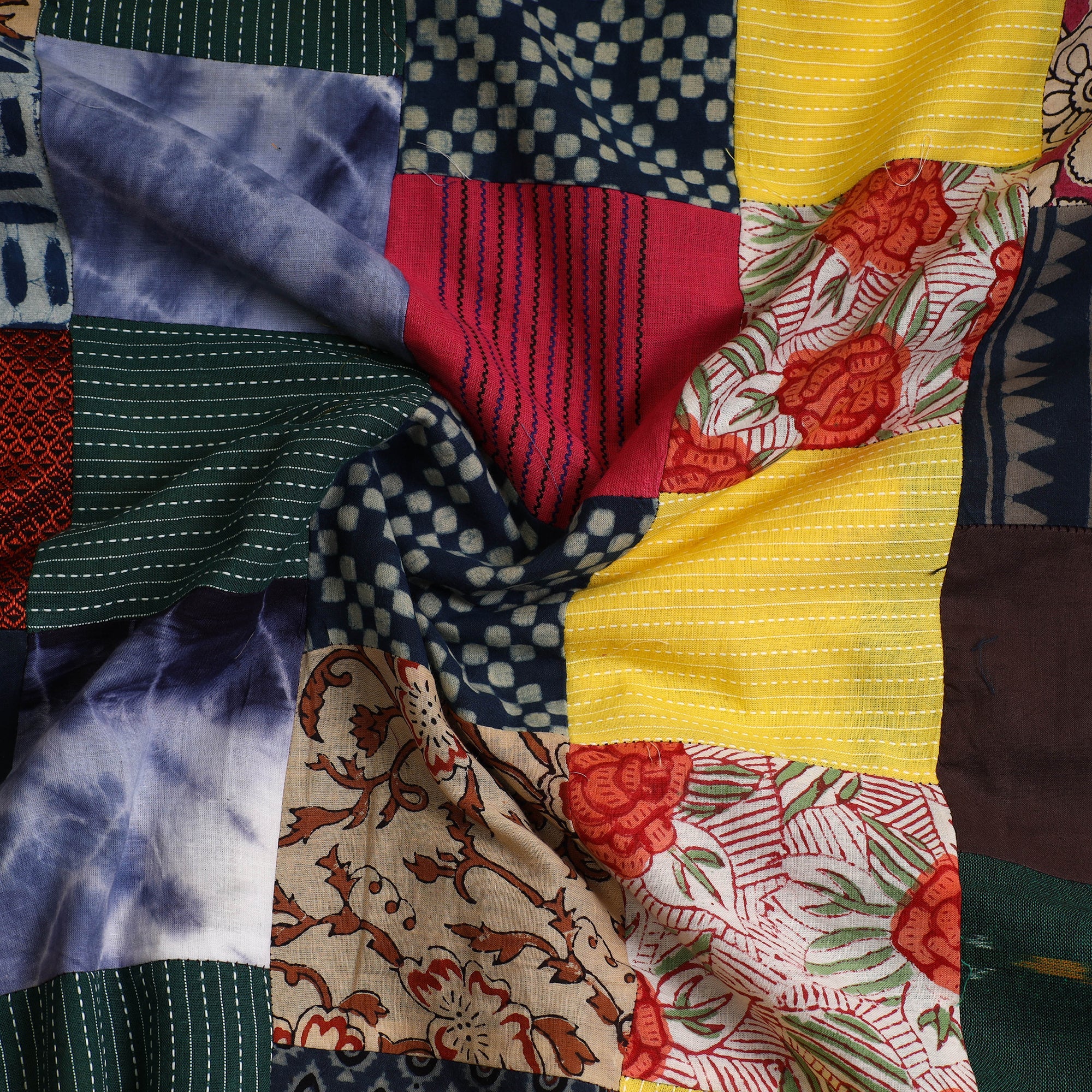 Multicolor - Handcrafted Patchwork Cotton Kurta Material (2.65m) 39