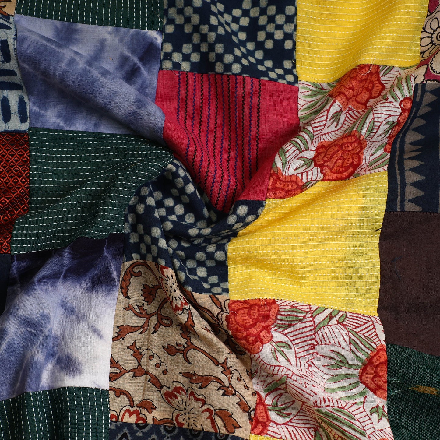 Multicolor - Handcrafted Patchwork Cotton Kurta Material (2.65m) 39