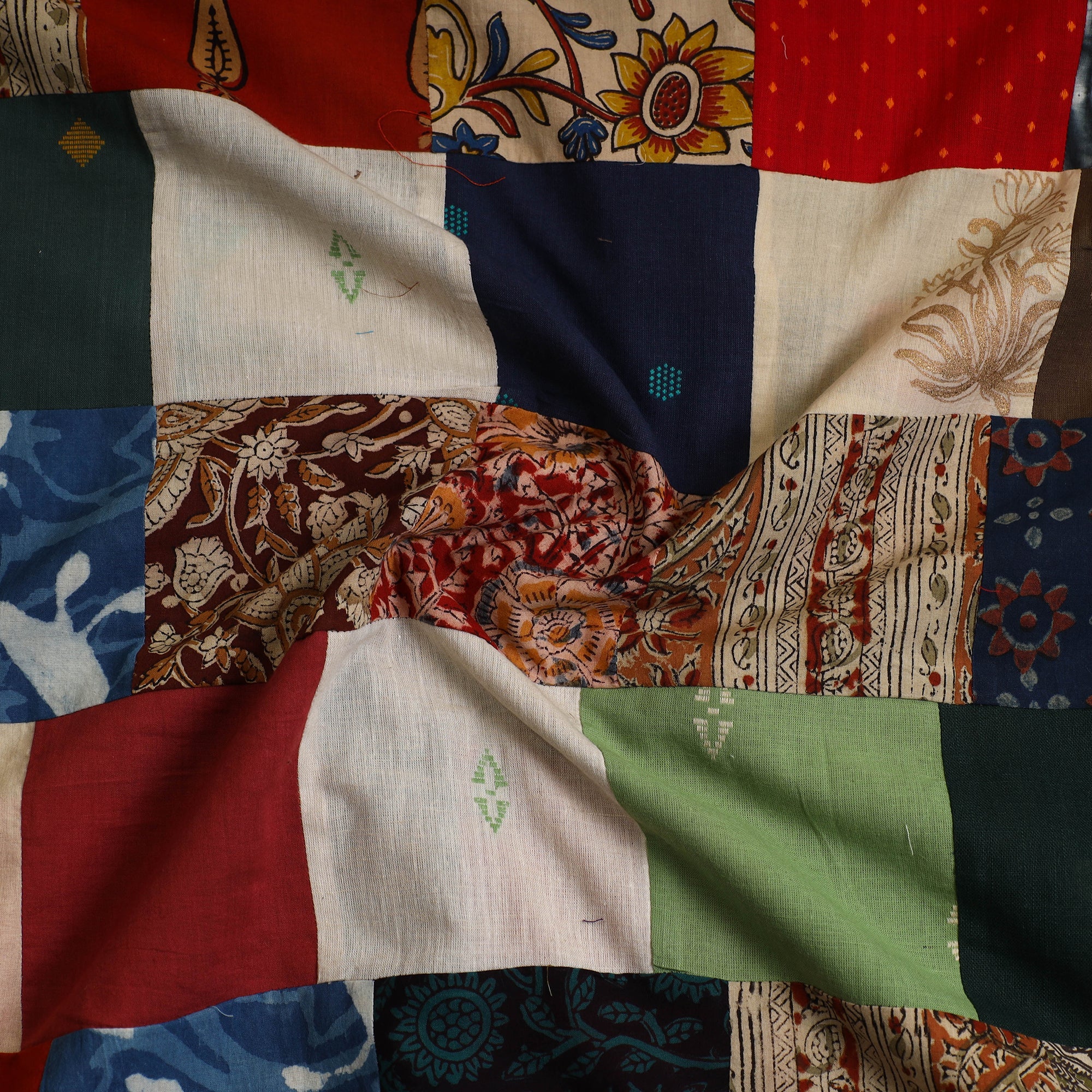 Multicolor - Handcrafted Patchwork Cotton Kurta Material (2.7m) 11