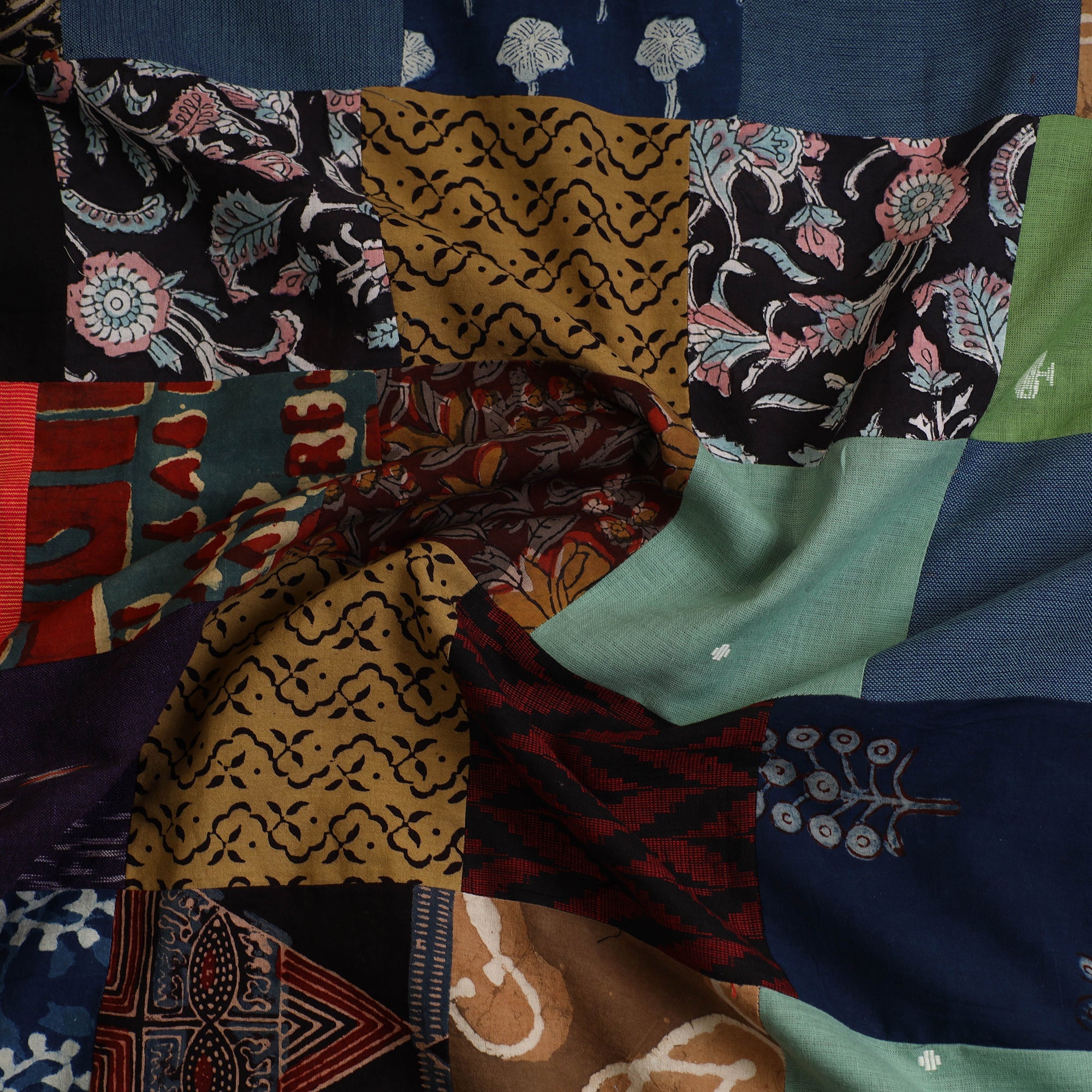 Multicolor - Handcrafted Patchwork Cotton Kurta Material (2.6m) 08