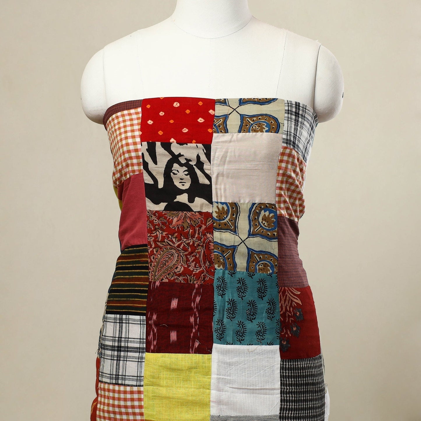 Multicolor - handcrafted patchwork cotton unstitched kurta