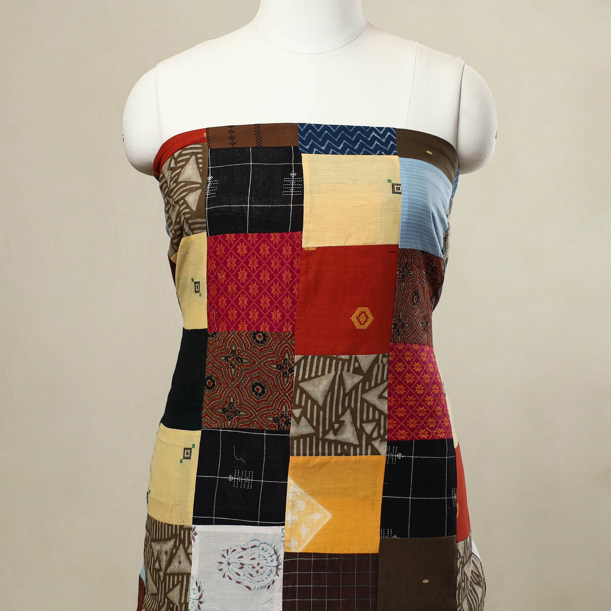 Multicolor - handcrafted patchwork cotton unstitched kurta