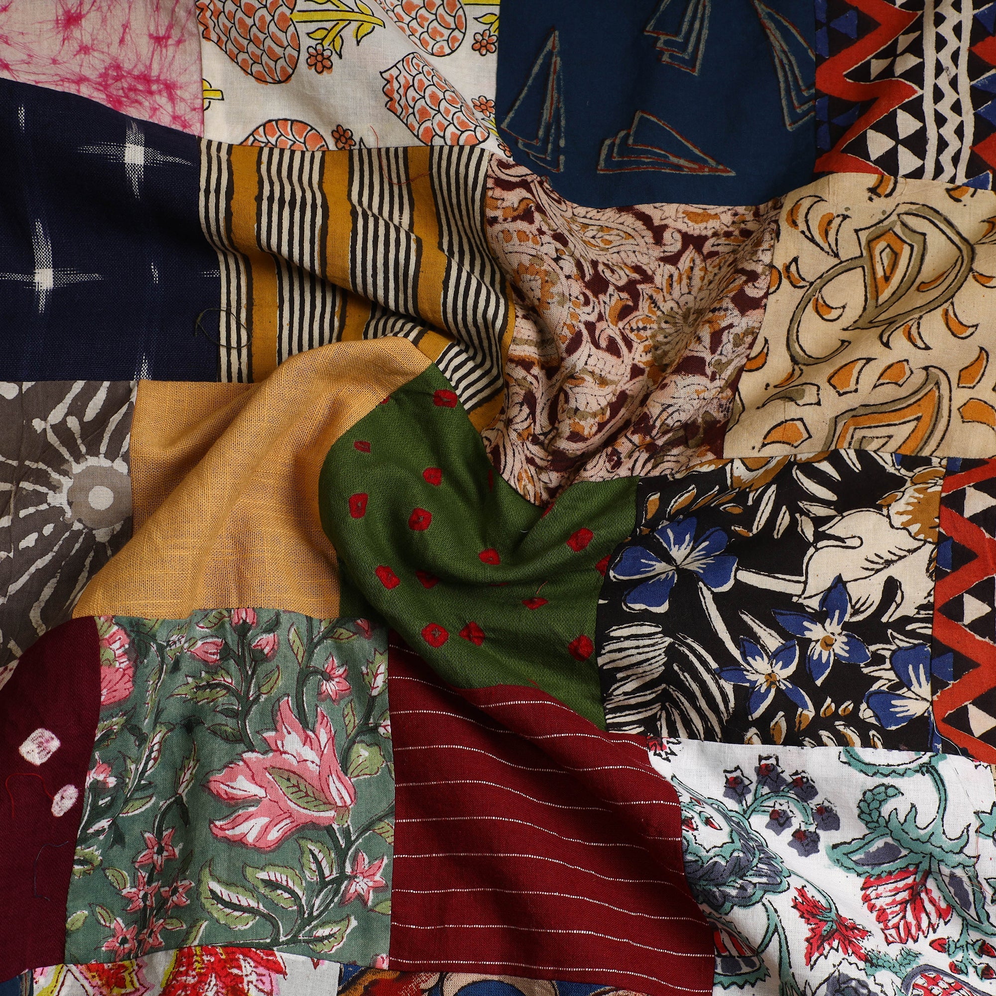 Multicolor - Handcrafted Patchwork Cotton Kurta Material (2.7m) 13