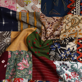 Multicolor - Handcrafted Patchwork Cotton Kurta Material (2.7m) 13