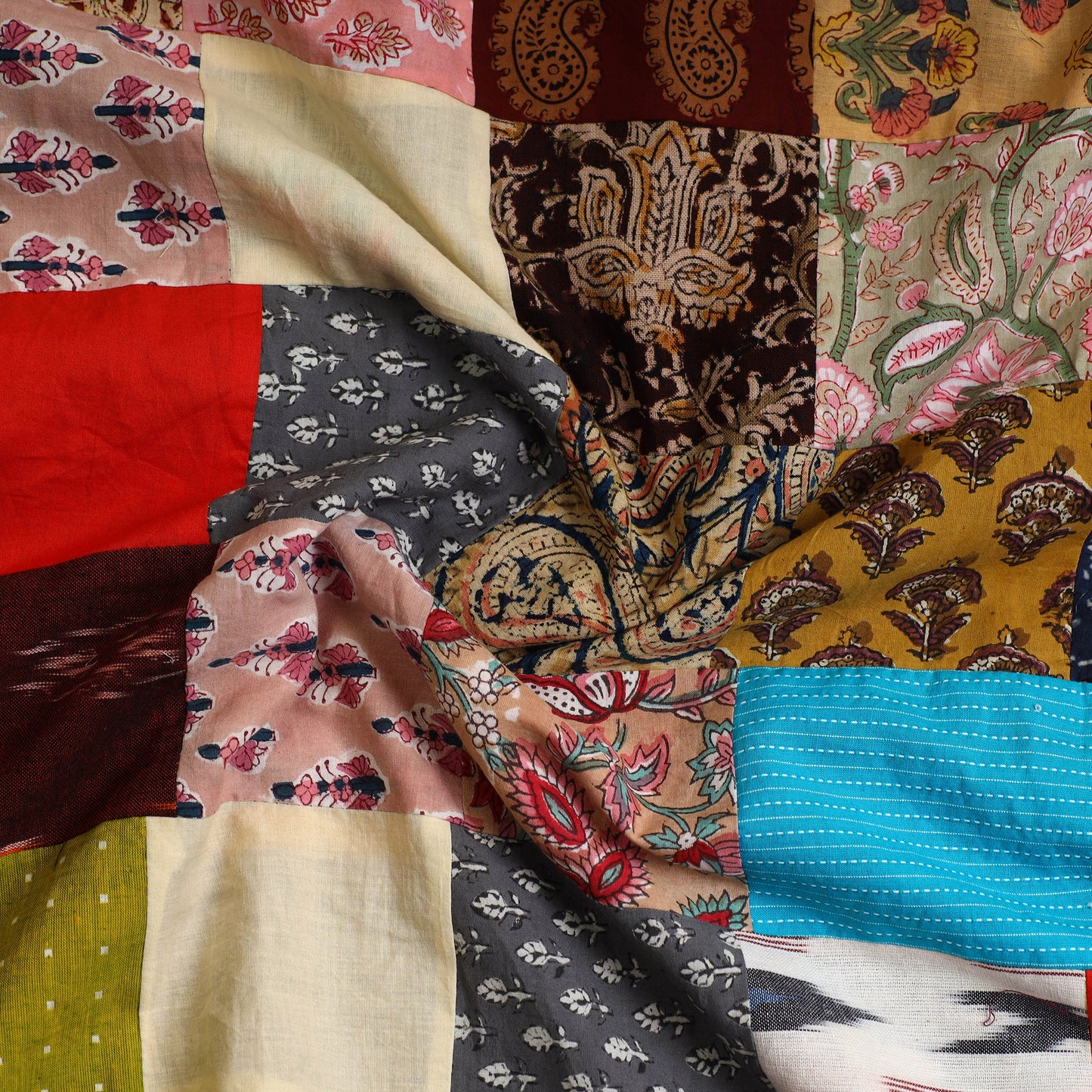 Multicolor - Handcrafted Patchwork Cotton Kurta Material (2.7m) 19