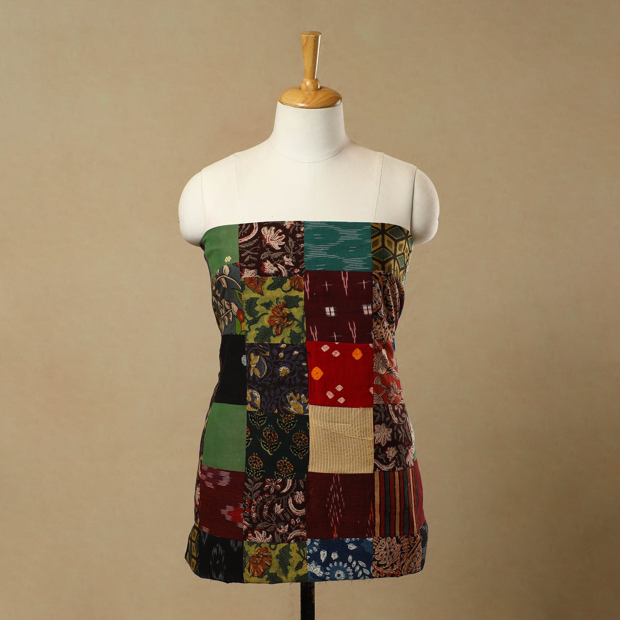 Multicolor - Handcrafted Patchwork Cotton Kurta Material (2.7m) 16