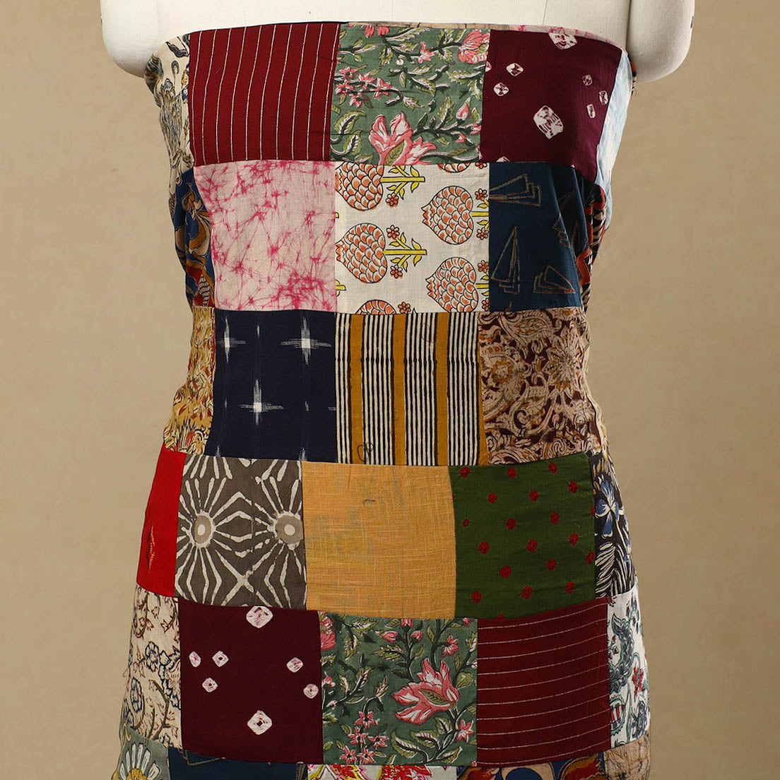 Multicolor - Handcrafted Patchwork Cotton Kurta Material (2.7m) 13