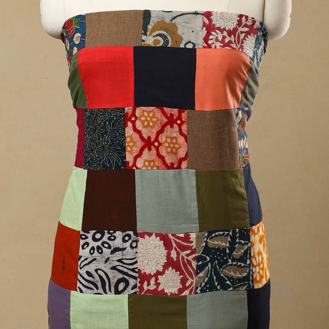 Multicolor - Handcrafted Patchwork Cotton Kurta Material (2.6m) 14