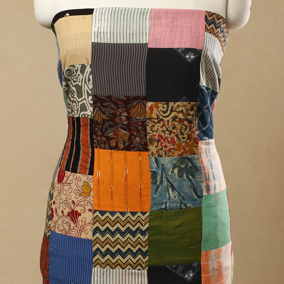 Multicolor - Handcrafted Patchwork Cotton Kurta Material (2.6m) 26