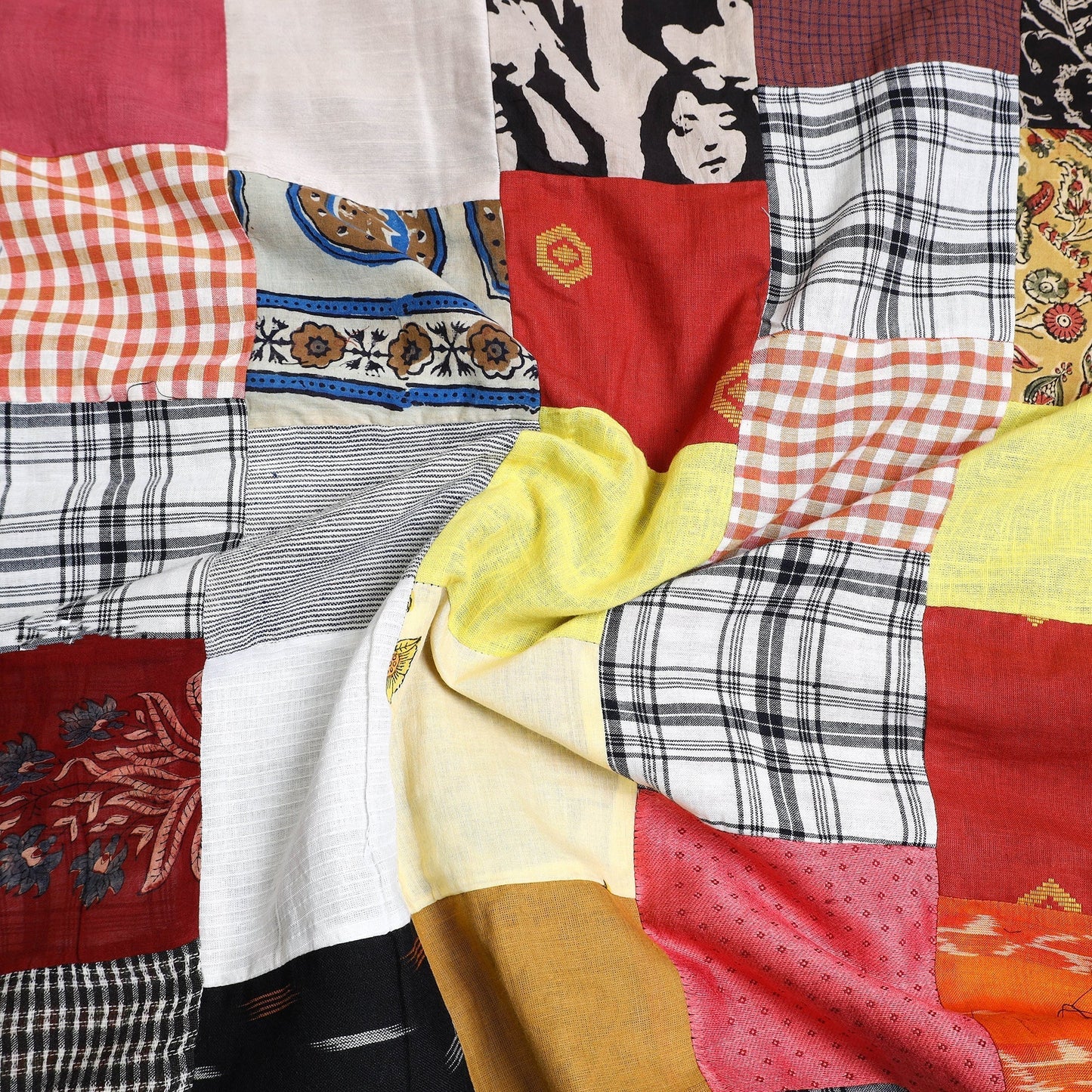 Multicolor - handcrafted patchwork cotton unstitched kurta