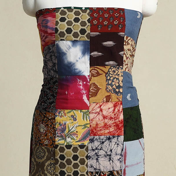 Multicolor Handcrafted Patchwork Cotton Kurta Material