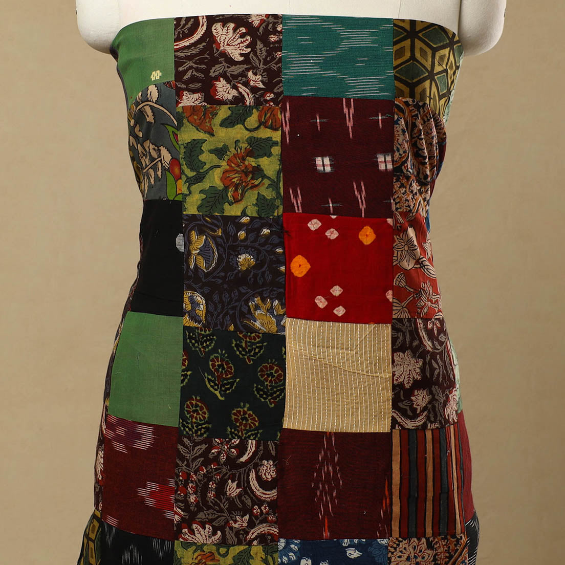 Multicolor - Handcrafted Patchwork Cotton Kurta Material (2.7m) 16