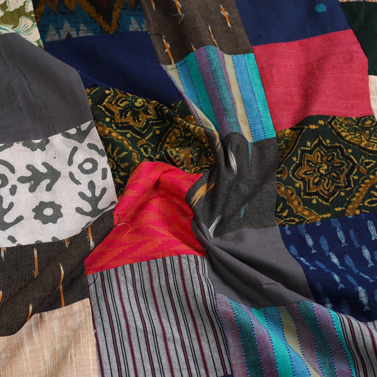 Multicolor Handcrafted Patchwork Cotton Kurta Material