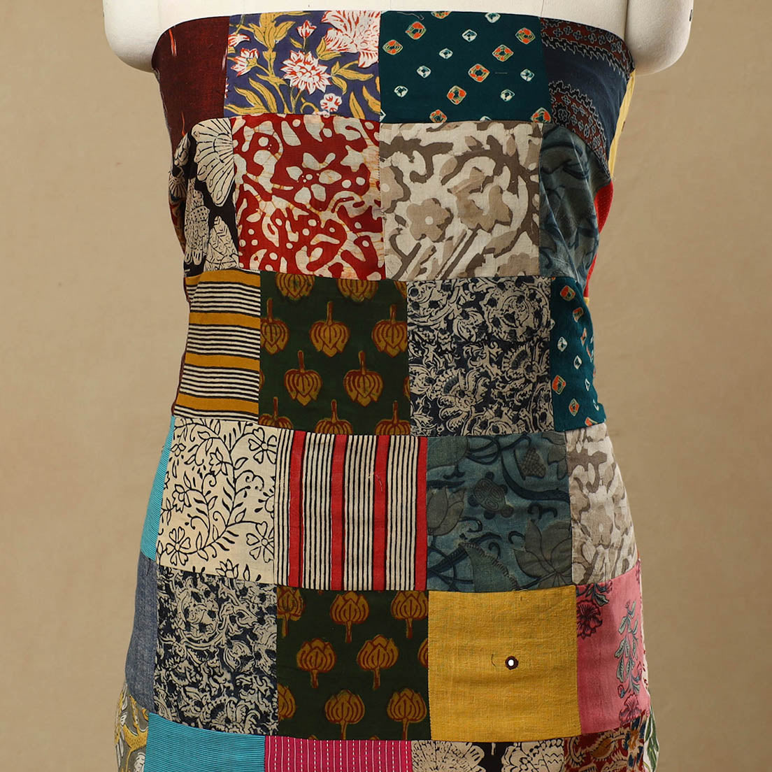 Multicolor - Handcrafted Patchwork Cotton Kurta Material (2.9m) 18