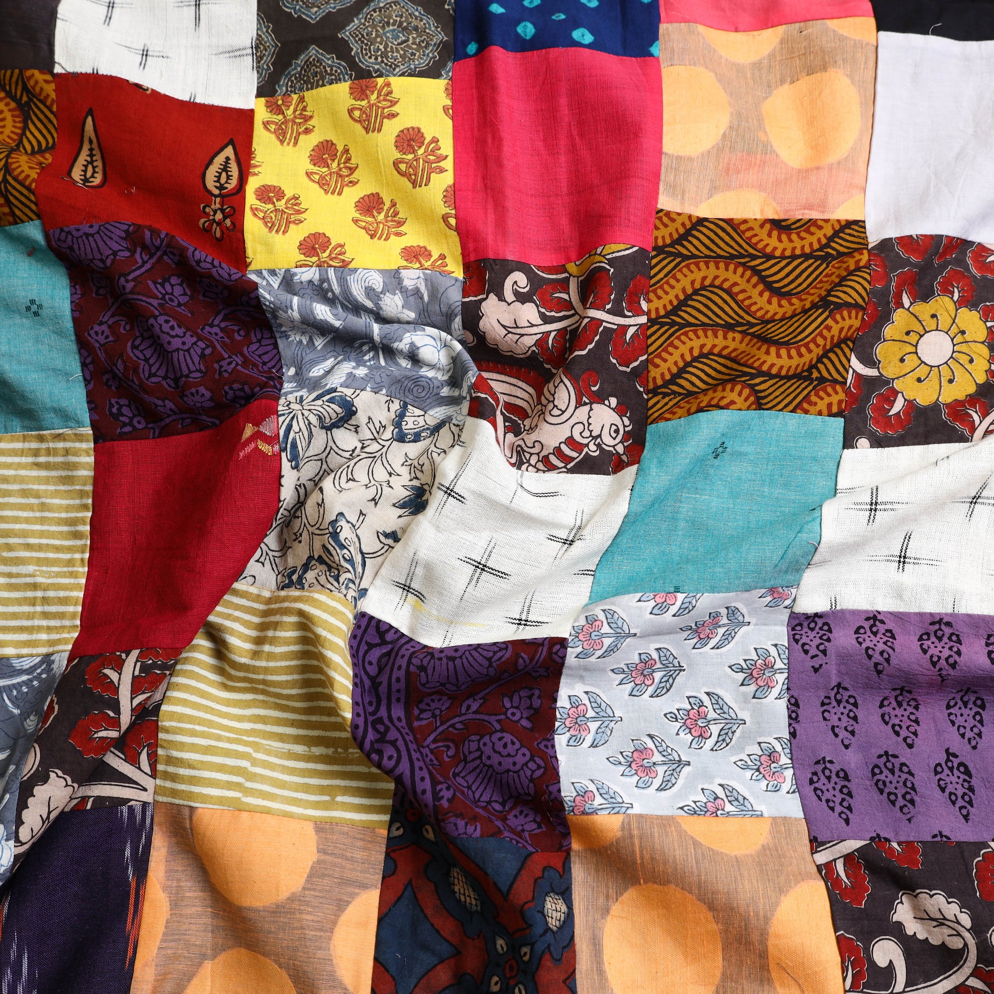 Multicolor - handcrafted patchwork cotton unstitched kurta