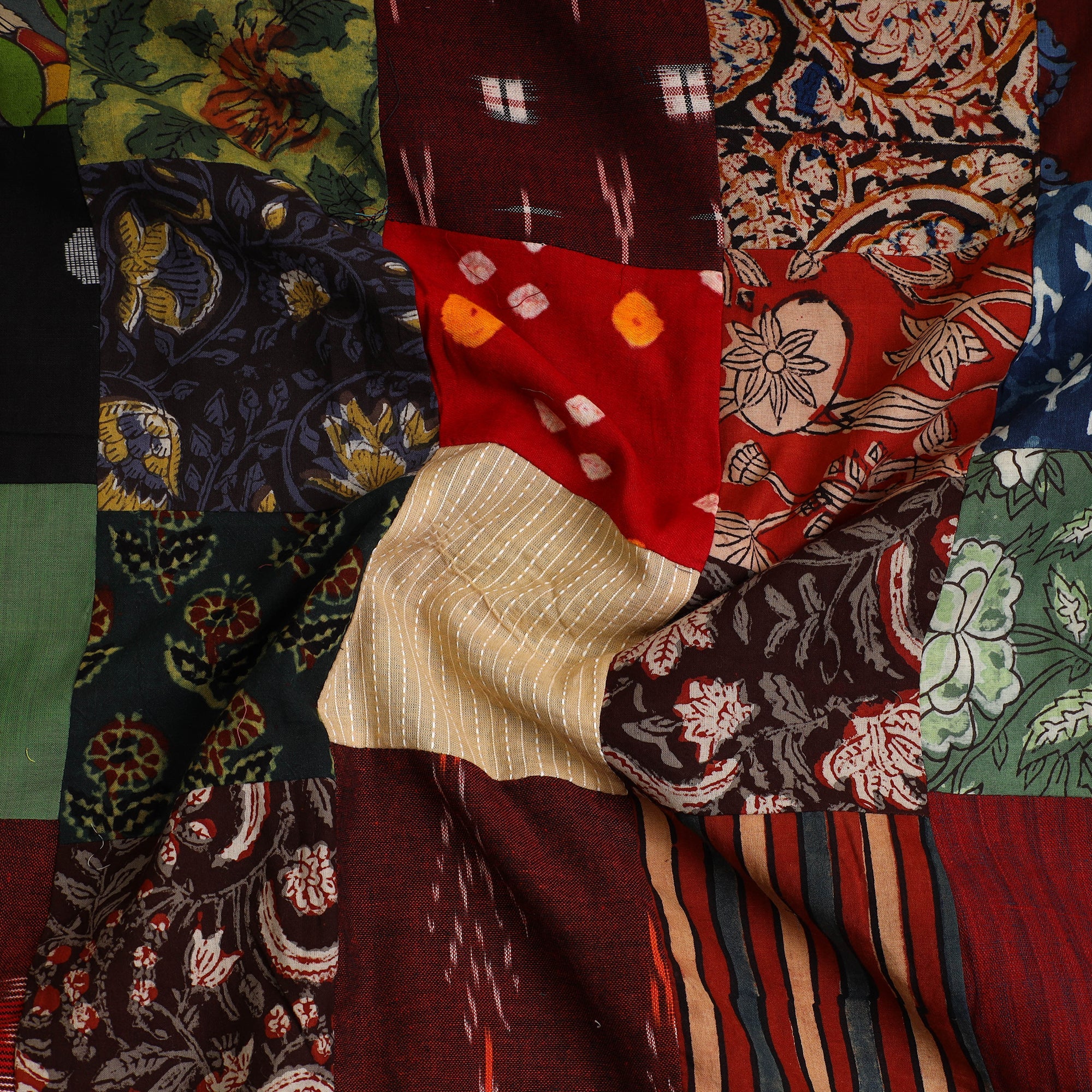 Multicolor - Handcrafted Patchwork Cotton Kurta Material (2.7m) 16