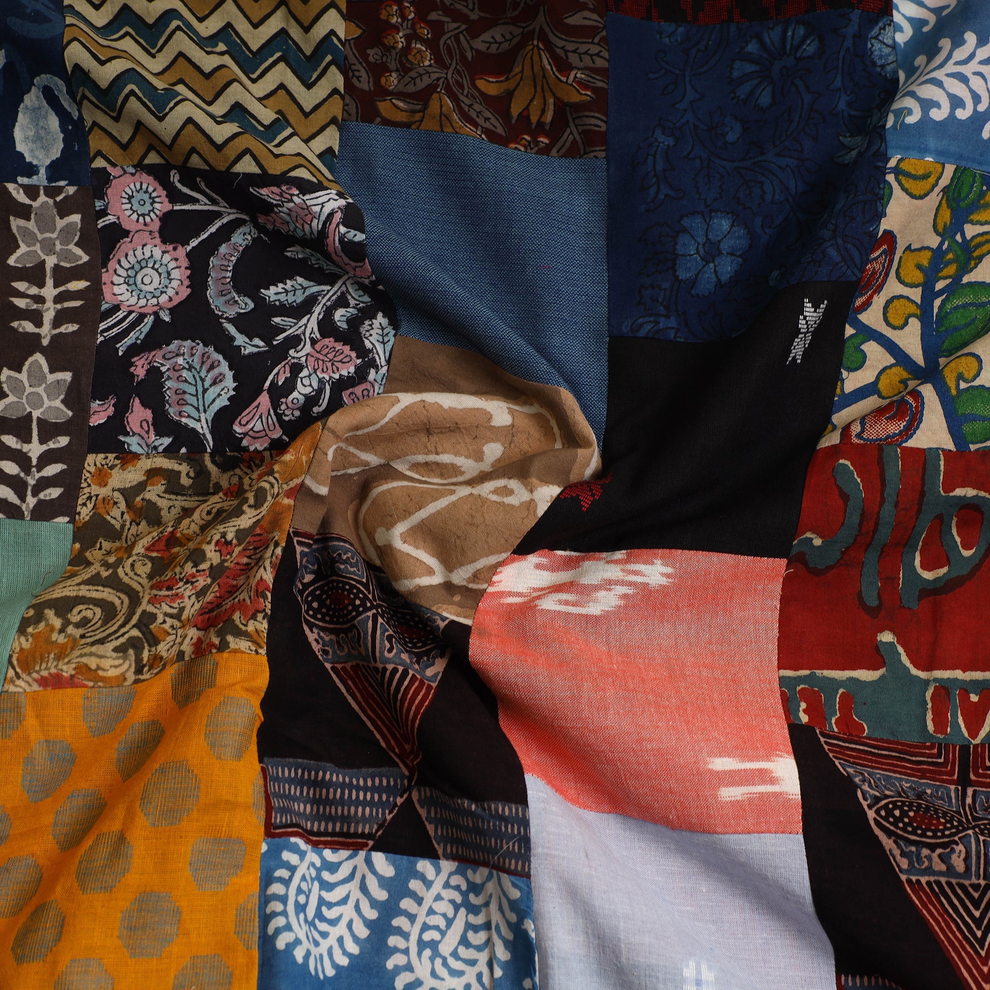 Multicolor - Handcrafted Patchwork Cotton Kurta Material (2.7m) 38