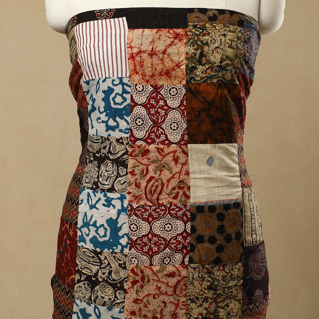 Multicolor - Handcrafted Patchwork Cotton Kurta Material (2.7m) 17