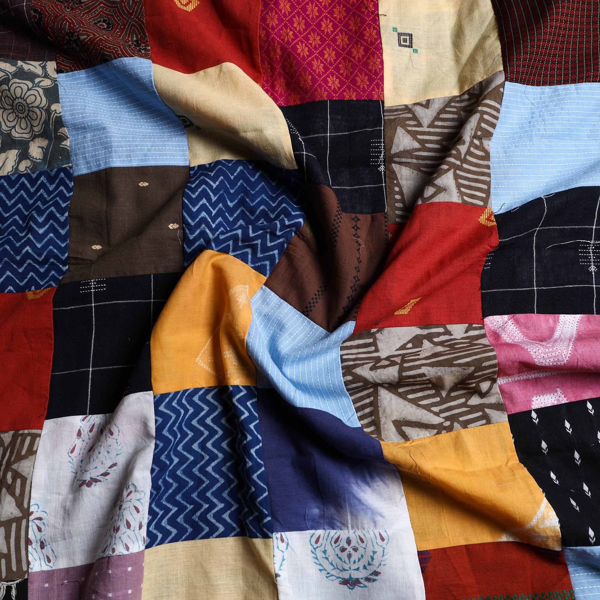 Multicolor - handcrafted patchwork cotton unstitched kurta