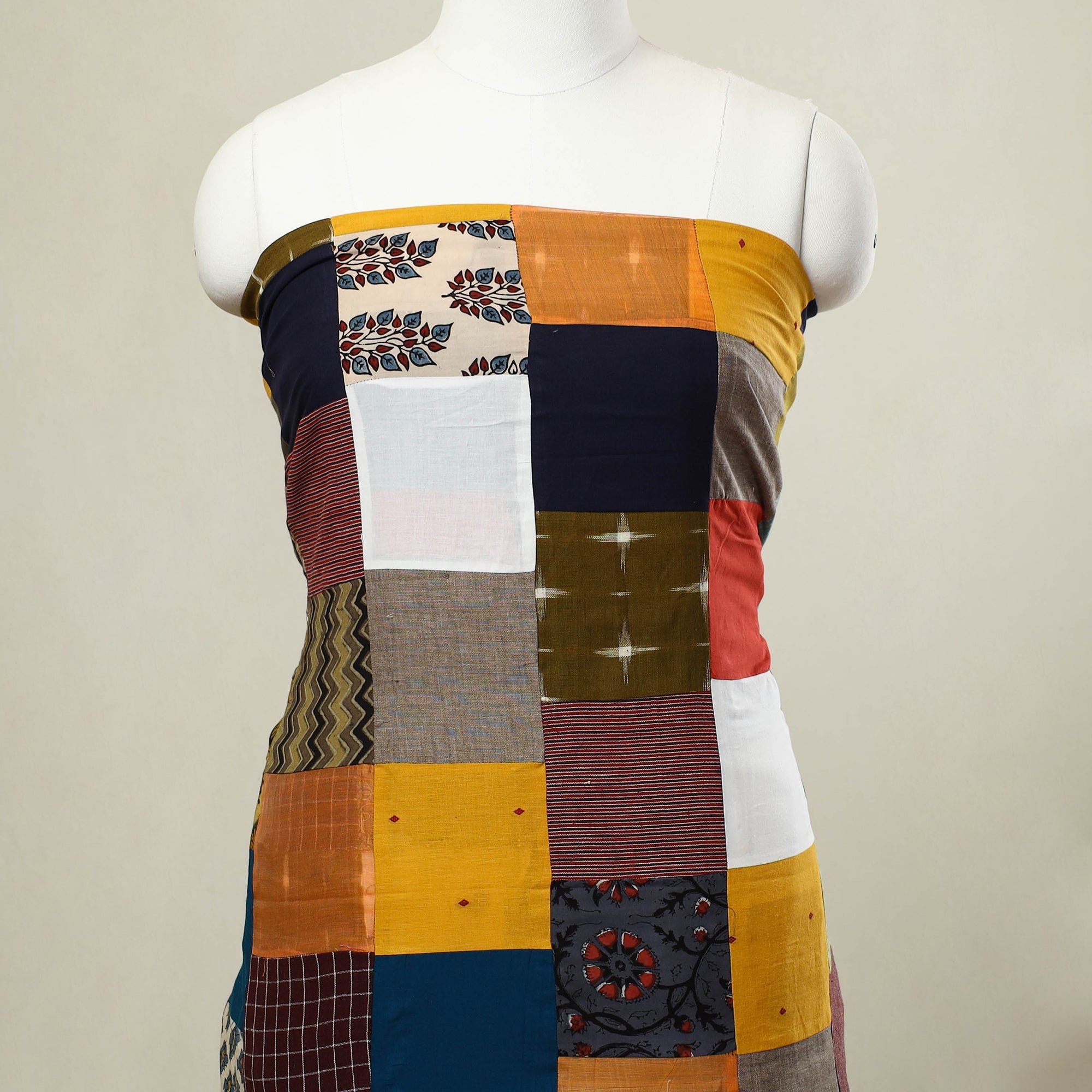 Multicolor - handcrafted patchwork cotton unstitched kurta