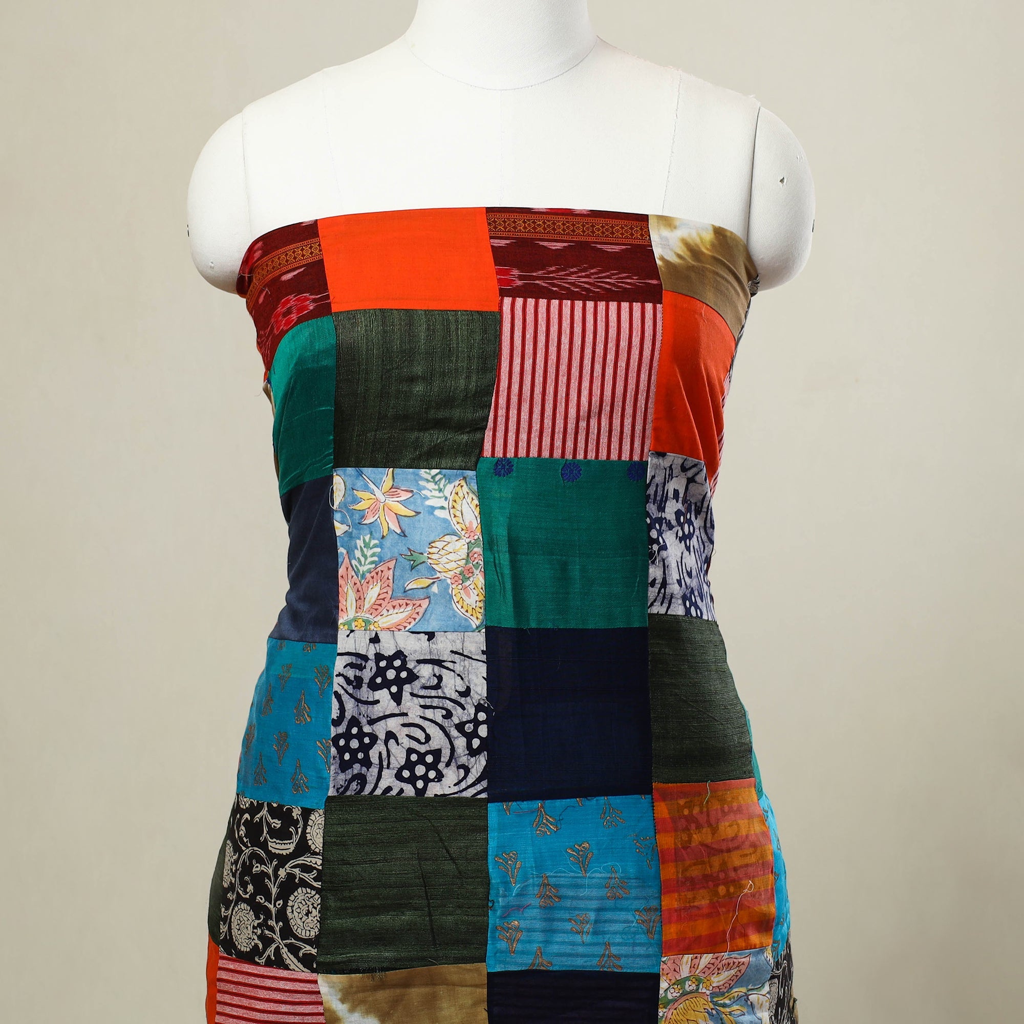 Multicolor - handcrafted patchwork cotton unstitched kurta