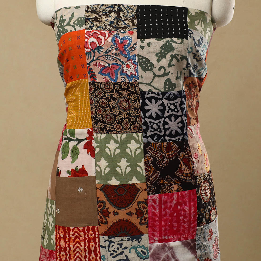 Multicolor - Handcrafted Patchwork Cotton Kurta Material (2.7m) 12