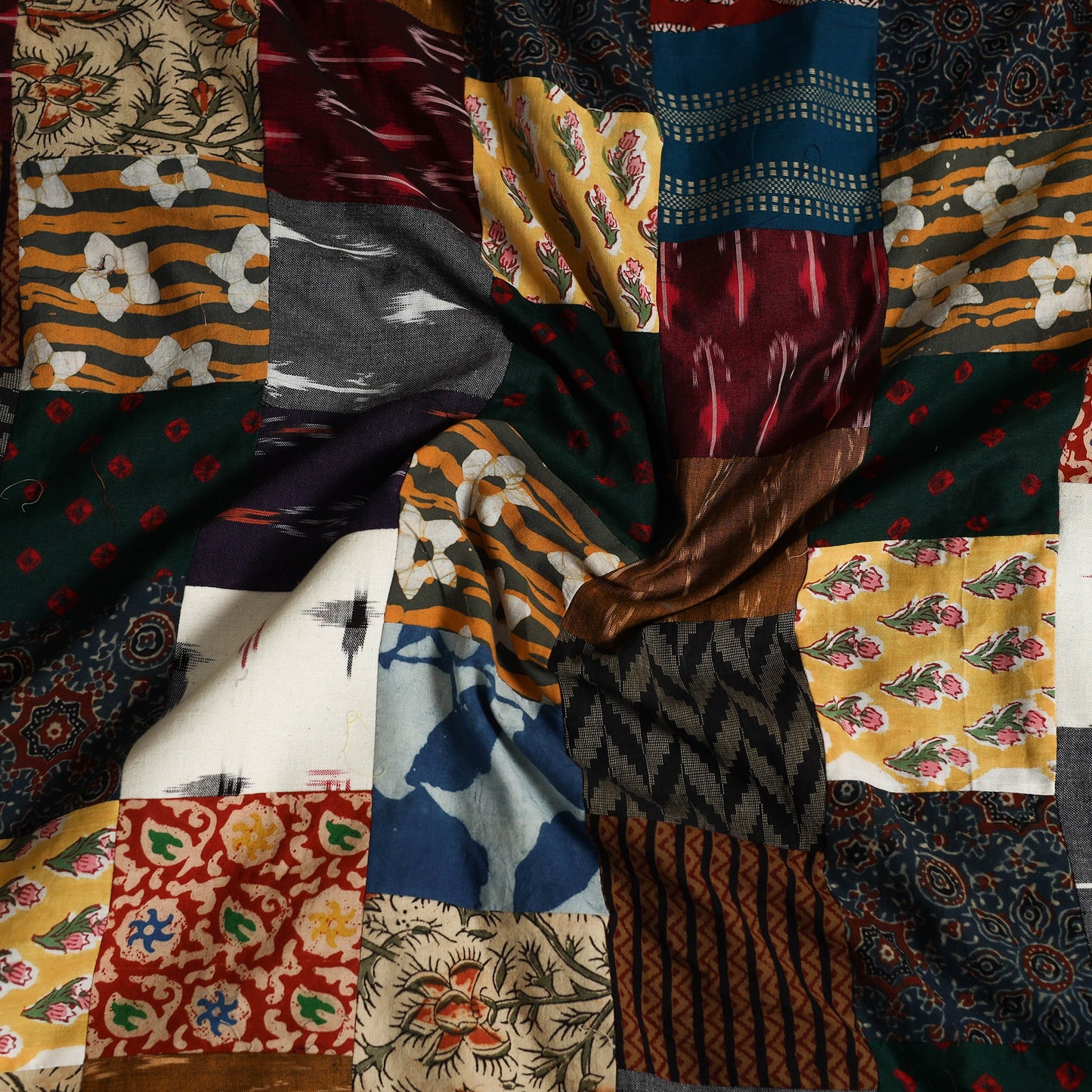 Multicolor - handcrafted patchwork cotton unstitched kurta