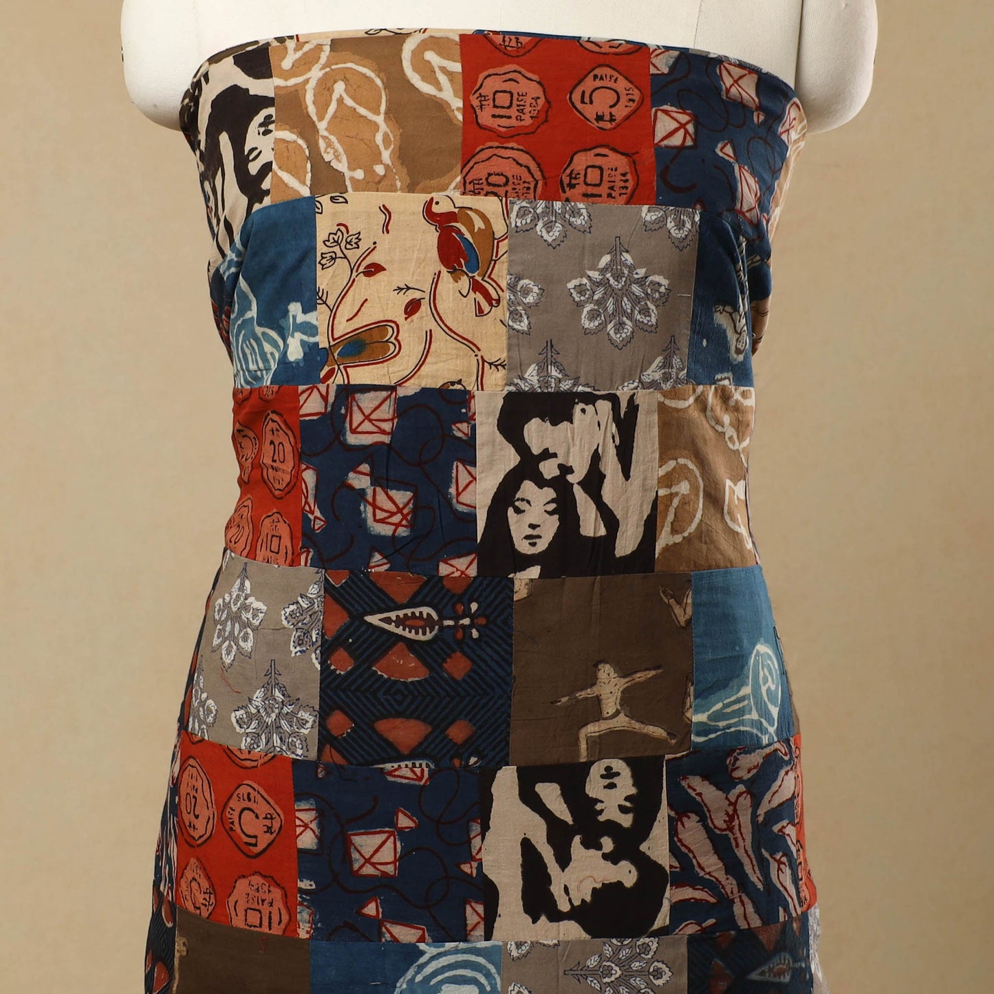 Multicolor - Handcrafted Patchwork Cotton Kurta Material (2.8m) 56