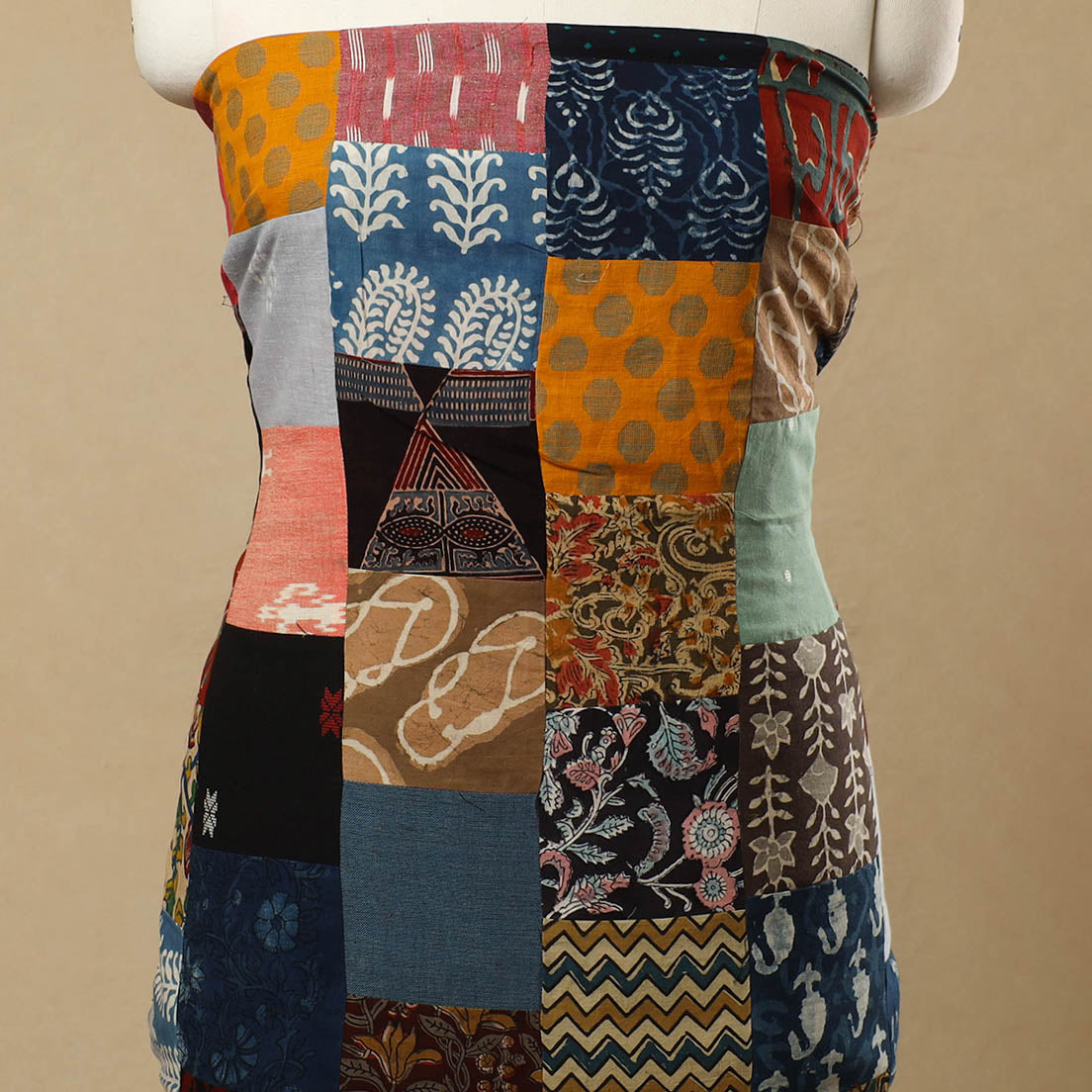 Multicolor - Handcrafted Patchwork Cotton Kurta Material (2.7m) 38
