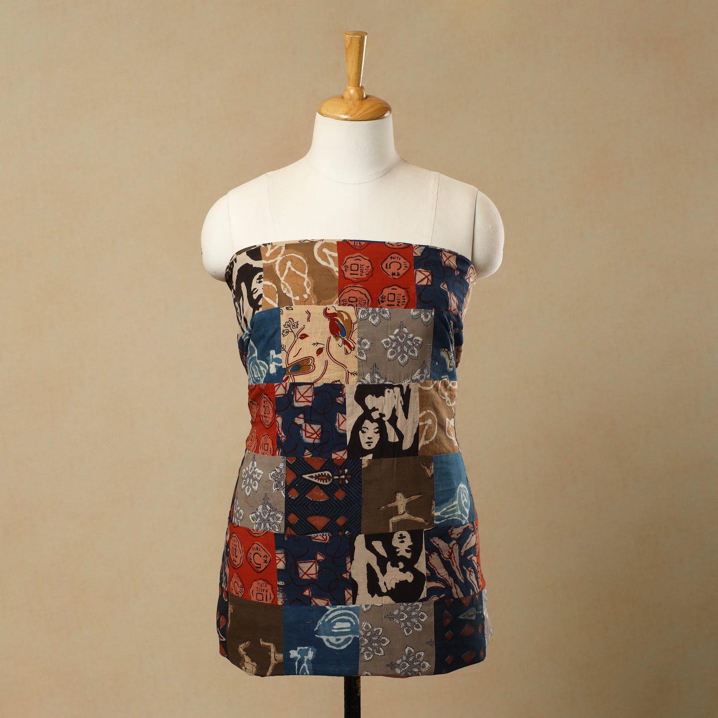 Multicolor - Handcrafted Patchwork Cotton Kurta Material (2.8m) 56