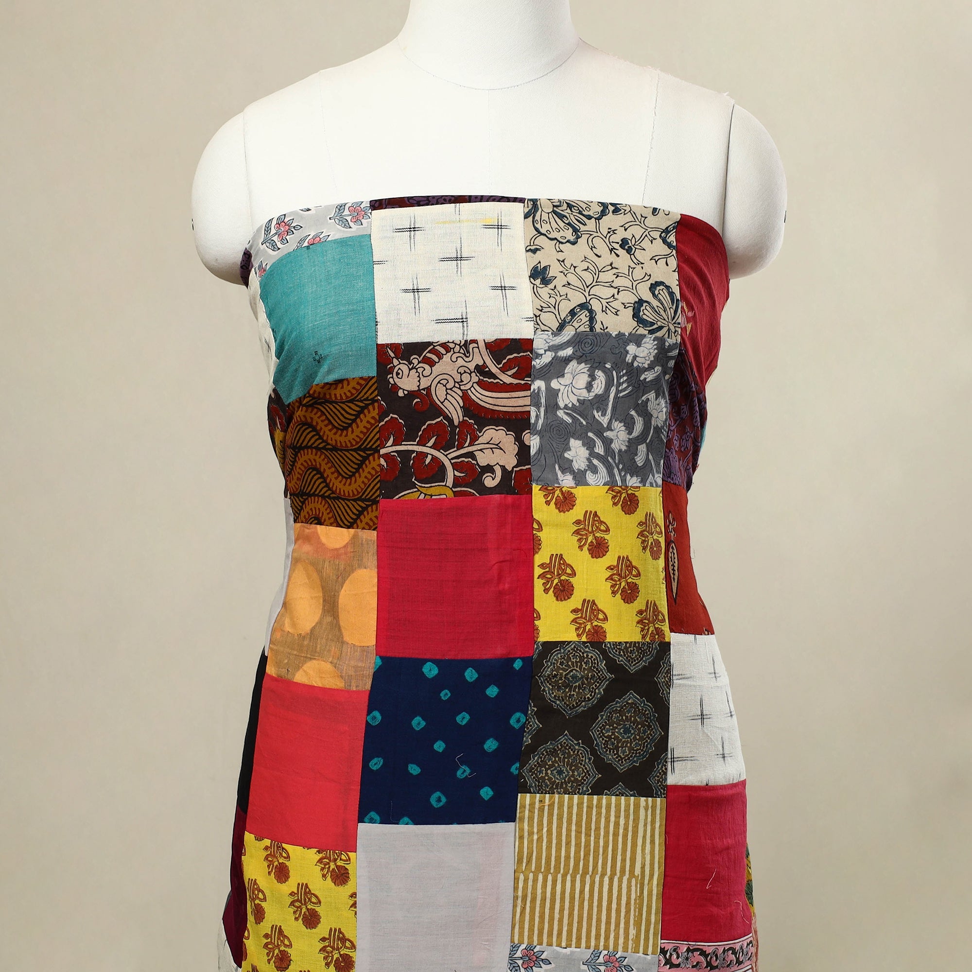 Multicolor - handcrafted patchwork cotton unstitched kurta