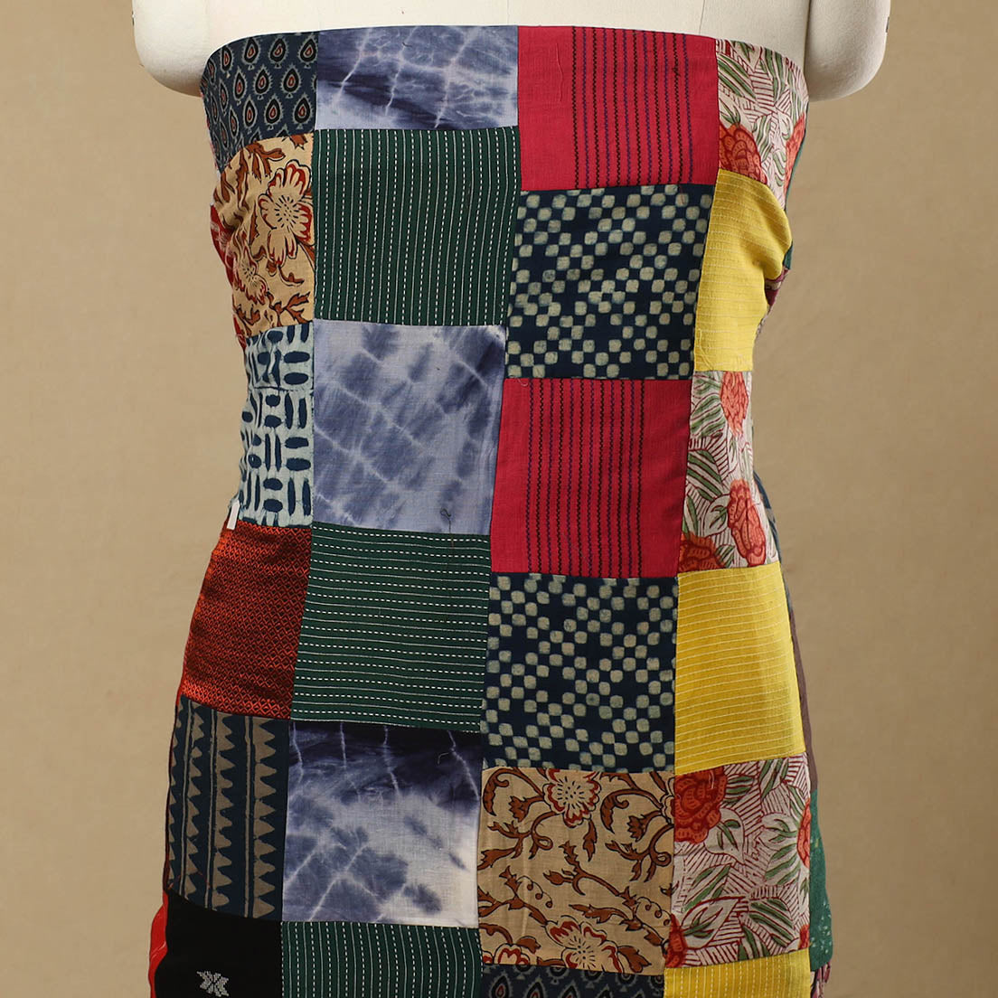 Multicolor - Handcrafted Patchwork Cotton Kurta Material (2.65m) 39