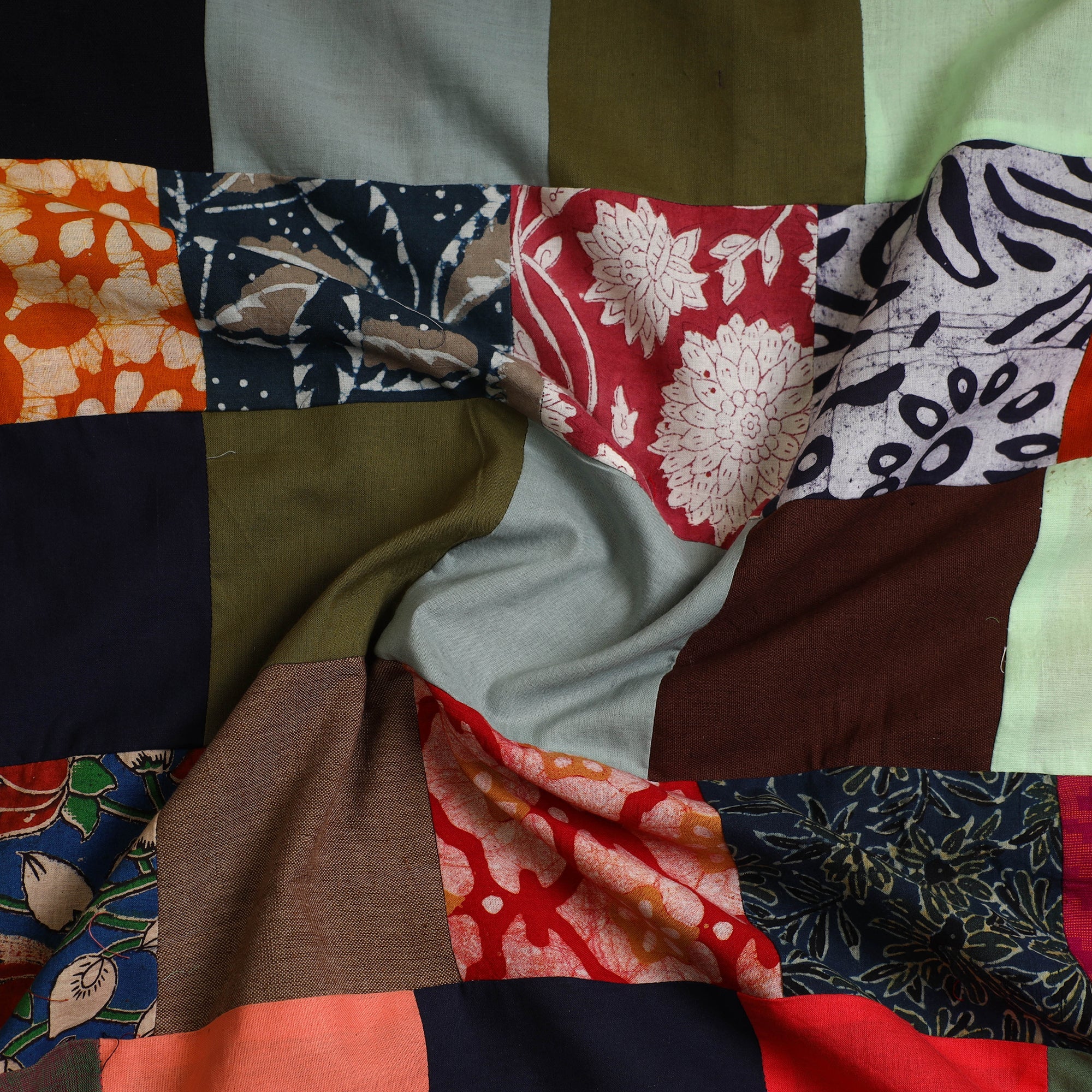 Multicolor - Handcrafted Patchwork Cotton Kurta Material (2.6m) 14