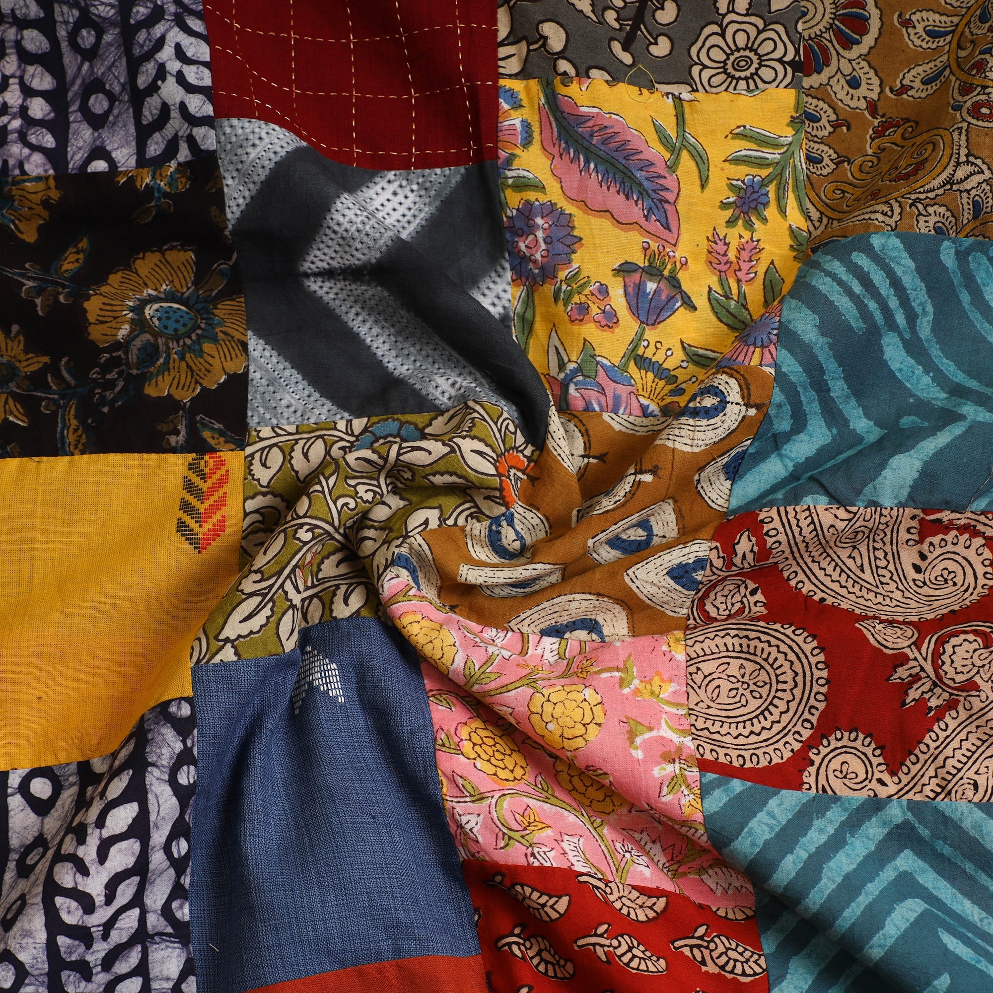 Multicolor - Handcrafted Patchwork Cotton Kurta Material (2.7m) 42