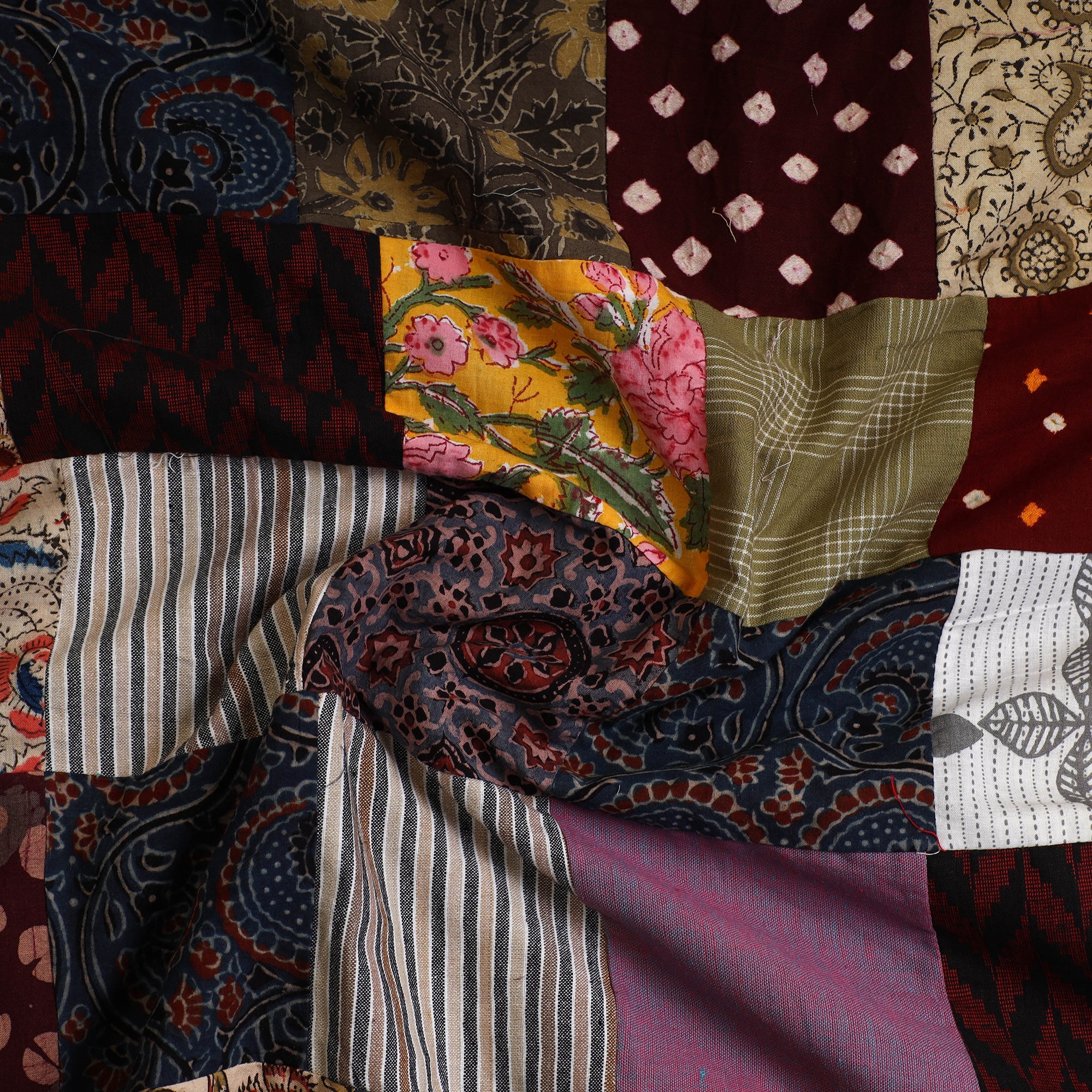 Multicolor - Handcrafted Patchwork Cotton Kurta Material (2.6m) 25