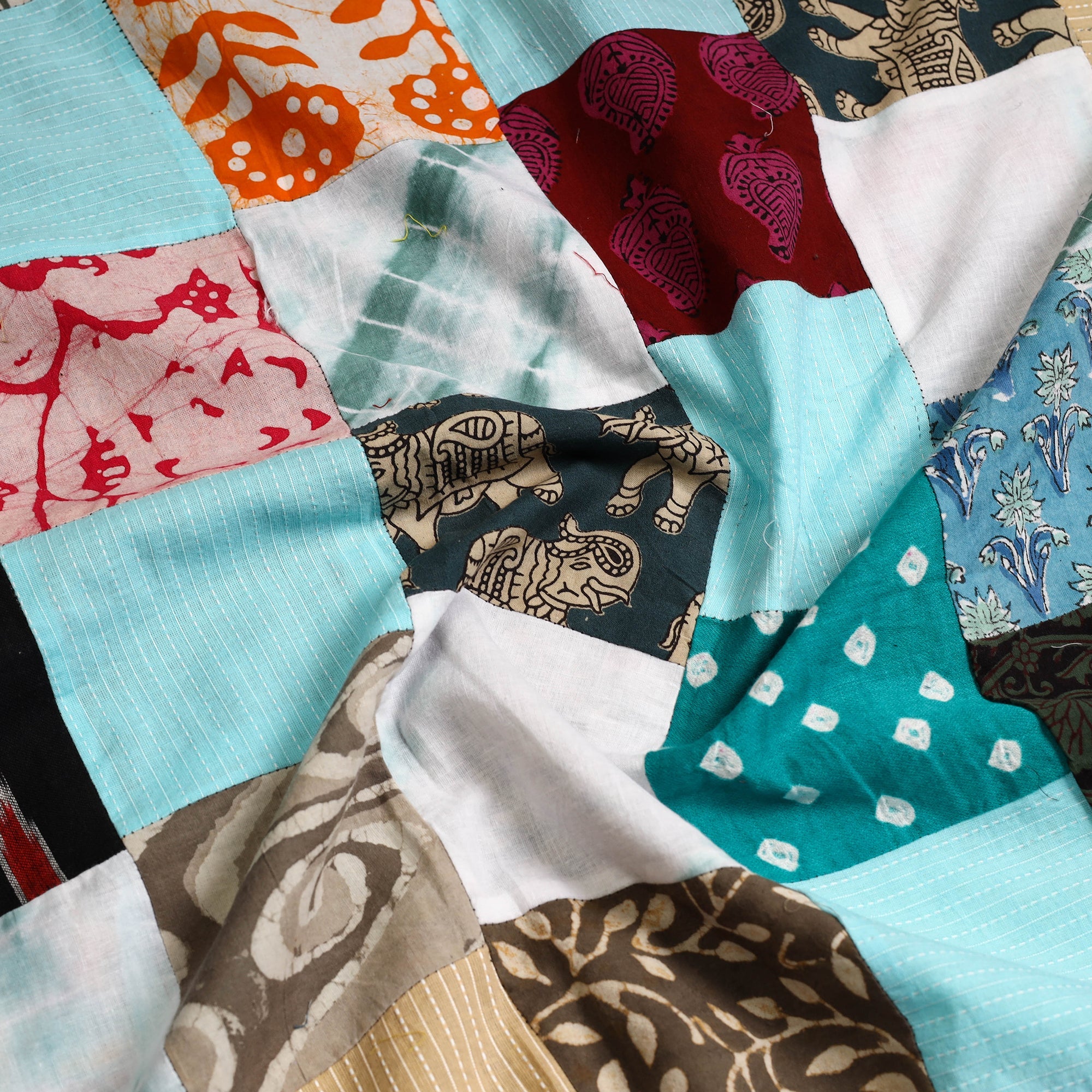 Buy Multicolor Handcrafted Patchwork Cotton Kurta Material