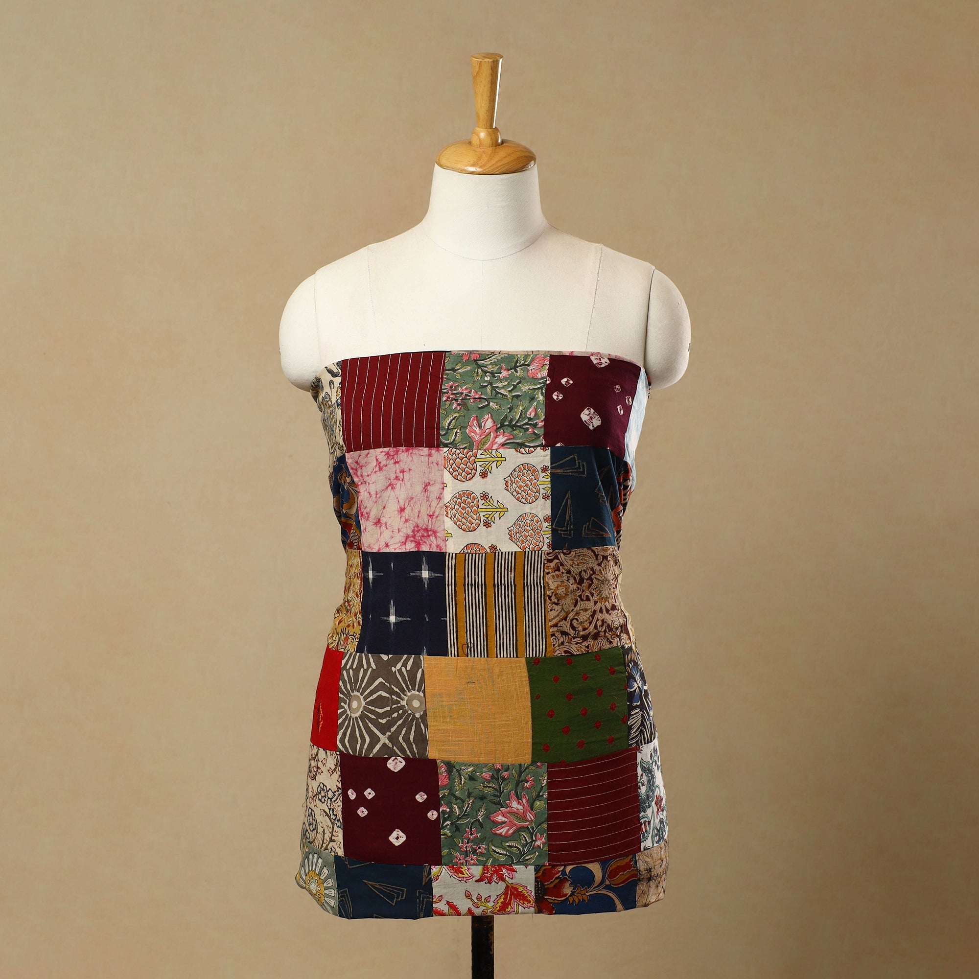 Multicolor - Handcrafted Patchwork Cotton Kurta Material (2.7m) 13