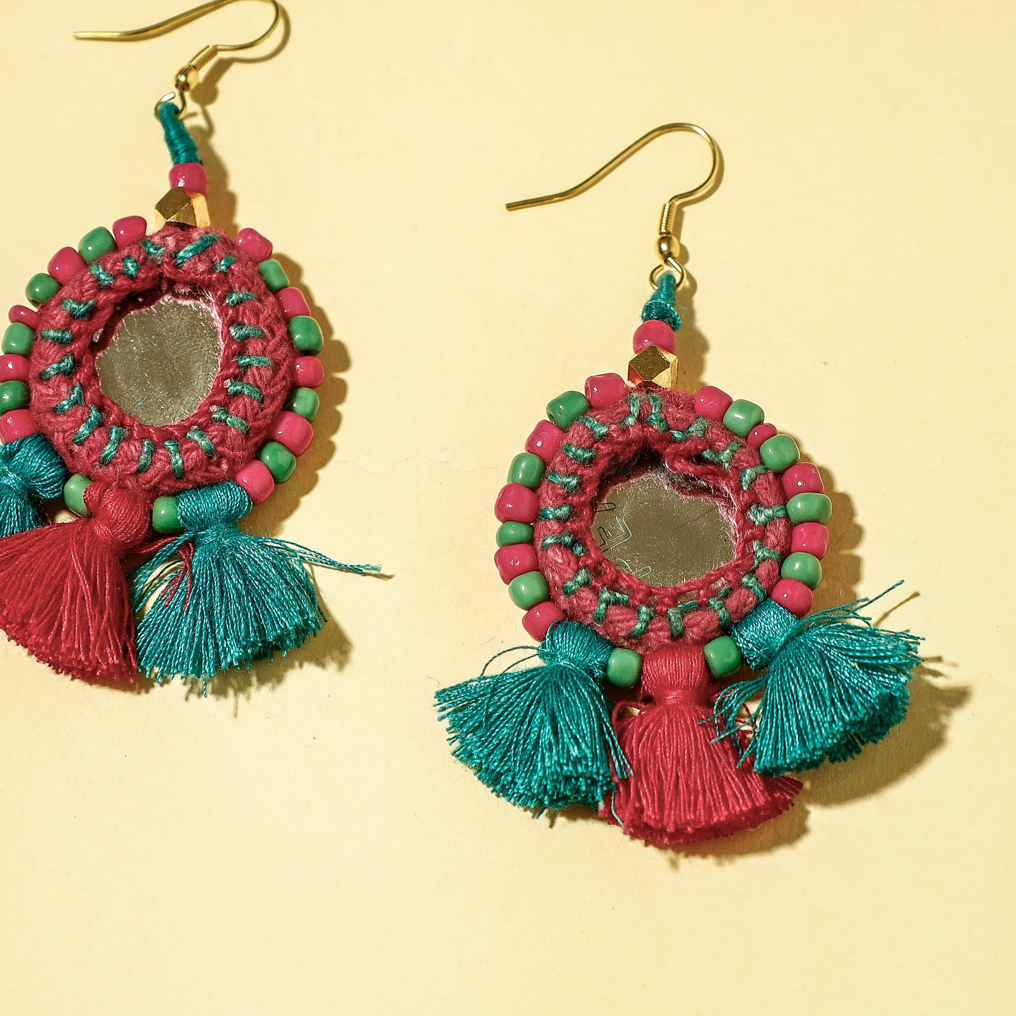 Buy Handcrafted Patwa Mirror & Threadwork Earrings Online at iTokri.com