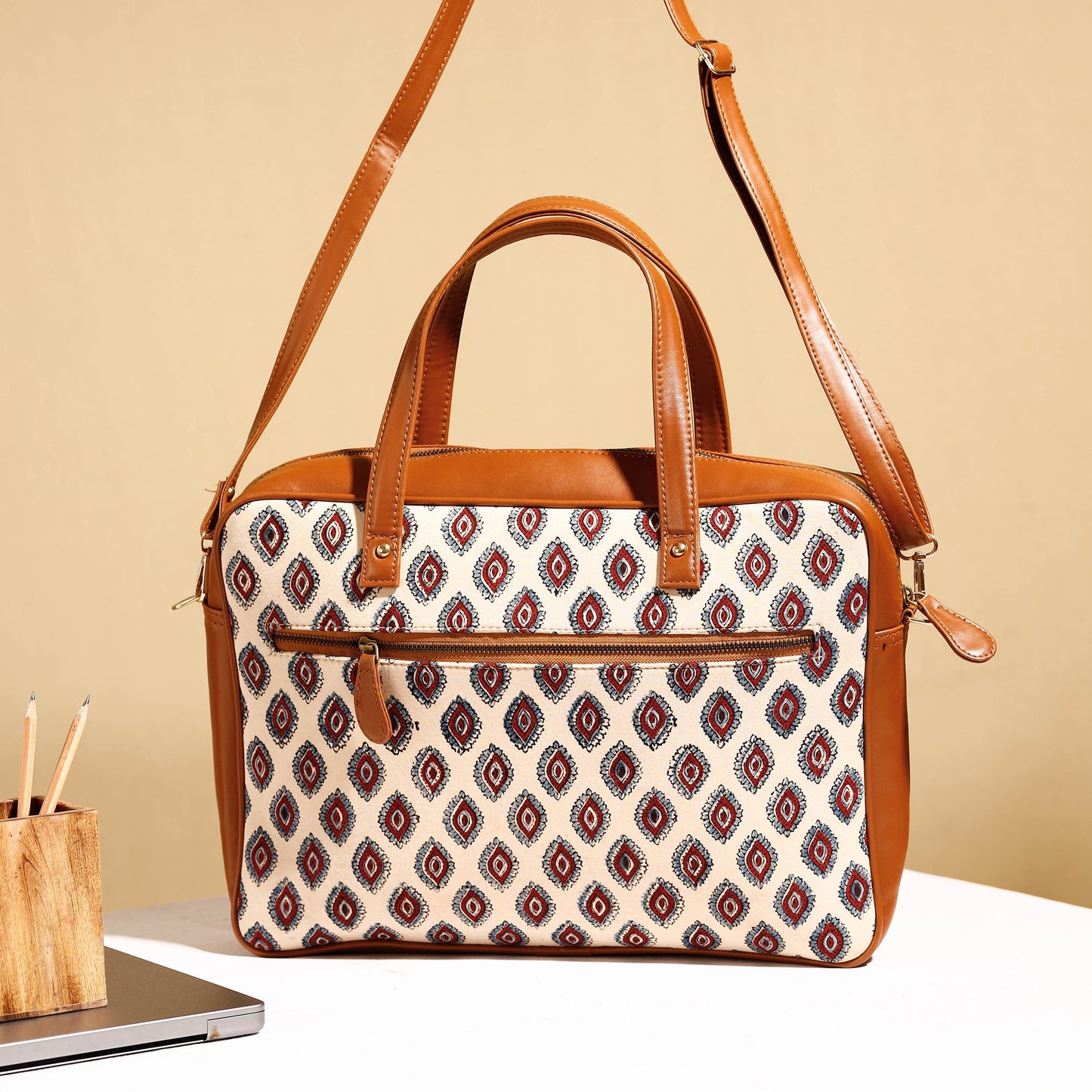  Handcrafted Ajrakh Block Printed Cotton Laptop Bag 