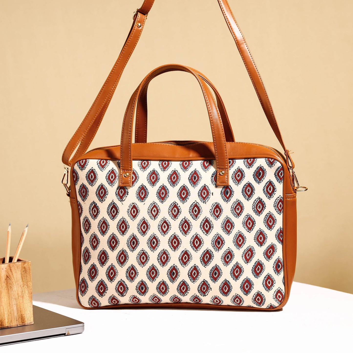  Handcrafted Ajrakh Block Printed Cotton Laptop Bag 